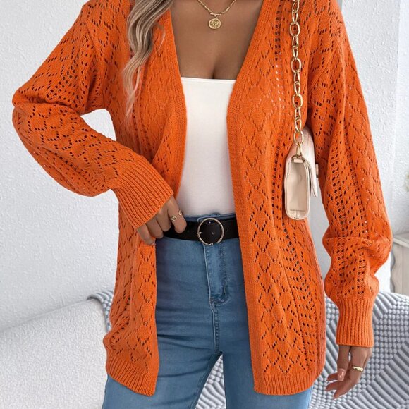 The Sophisticated Shoppers Openwork Open Front Long Sleeve Cardigan – Sizes S–XL - Picture 1 of 15